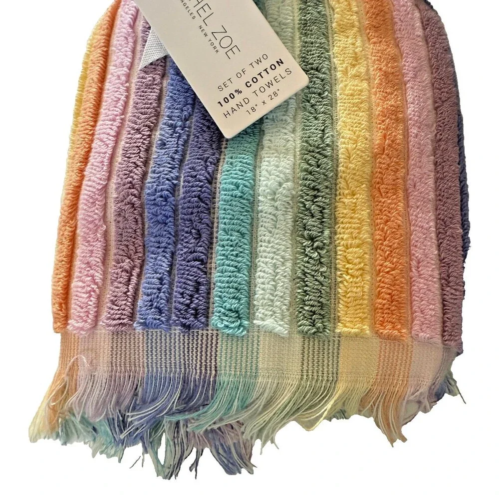 Rachel Zoe Soft Hand Towels Rainbow Striped Pride Fringe Dorm 18x28